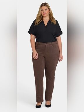NYDJ Marilyn Straight Pants | Billie Mini Boot Coffee Denim Womens Plus Size 16